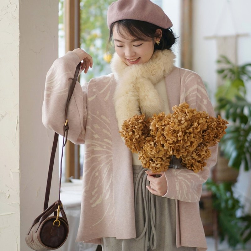 【星如雨】新中式复古/烟花飞机袖重磅针织衫 - 女装上衣 - 其他材质 粉红色