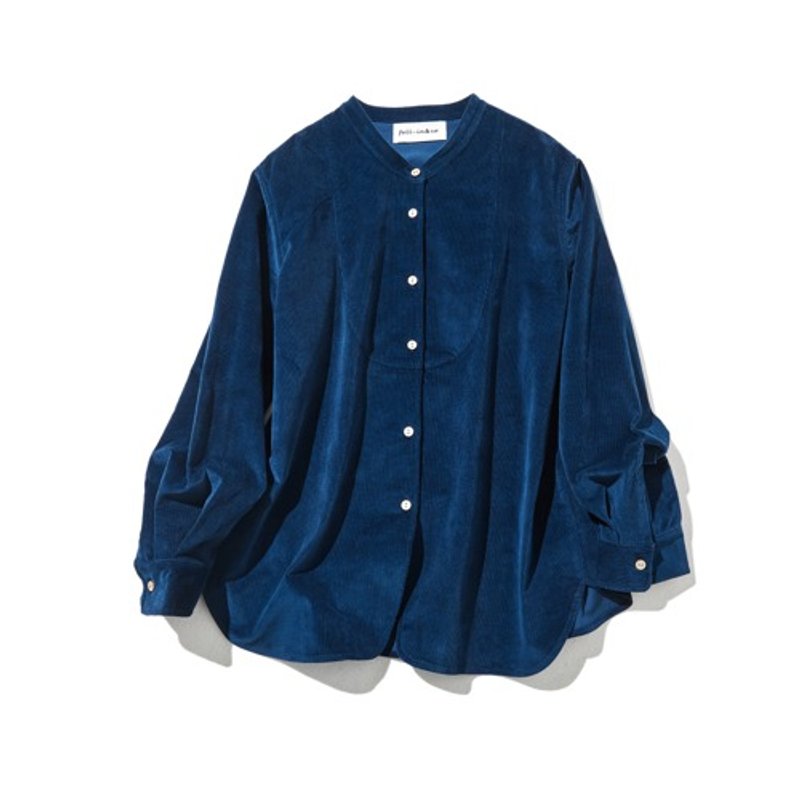 复古灯芯绒衬衫 宽松休闲款 柔软亲肤 百搭设计 暗调蓝色230208-4 - 女装上衣 - 棉．麻 蓝色