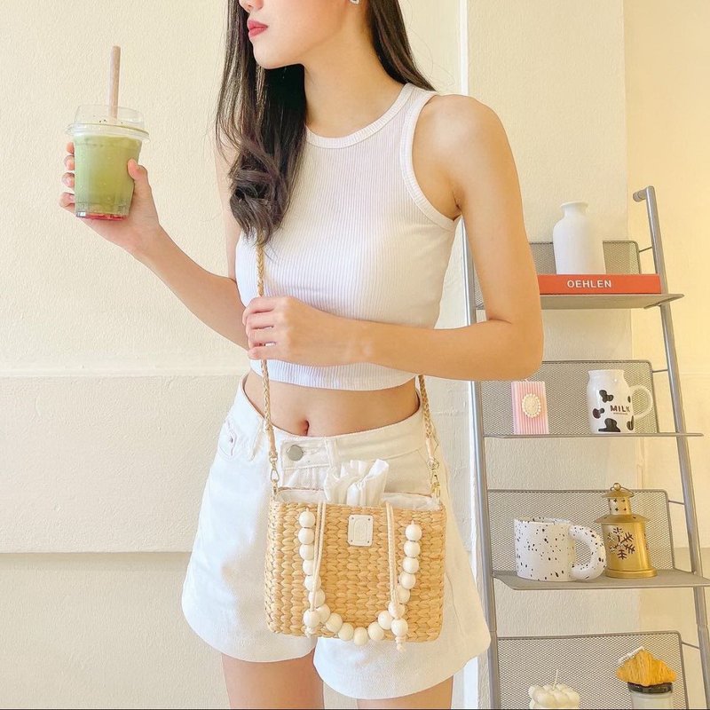 SLIM CUBE Edition (Handwoven Water Hyacinth Bag) - 其他 - 植物．花 卡其色