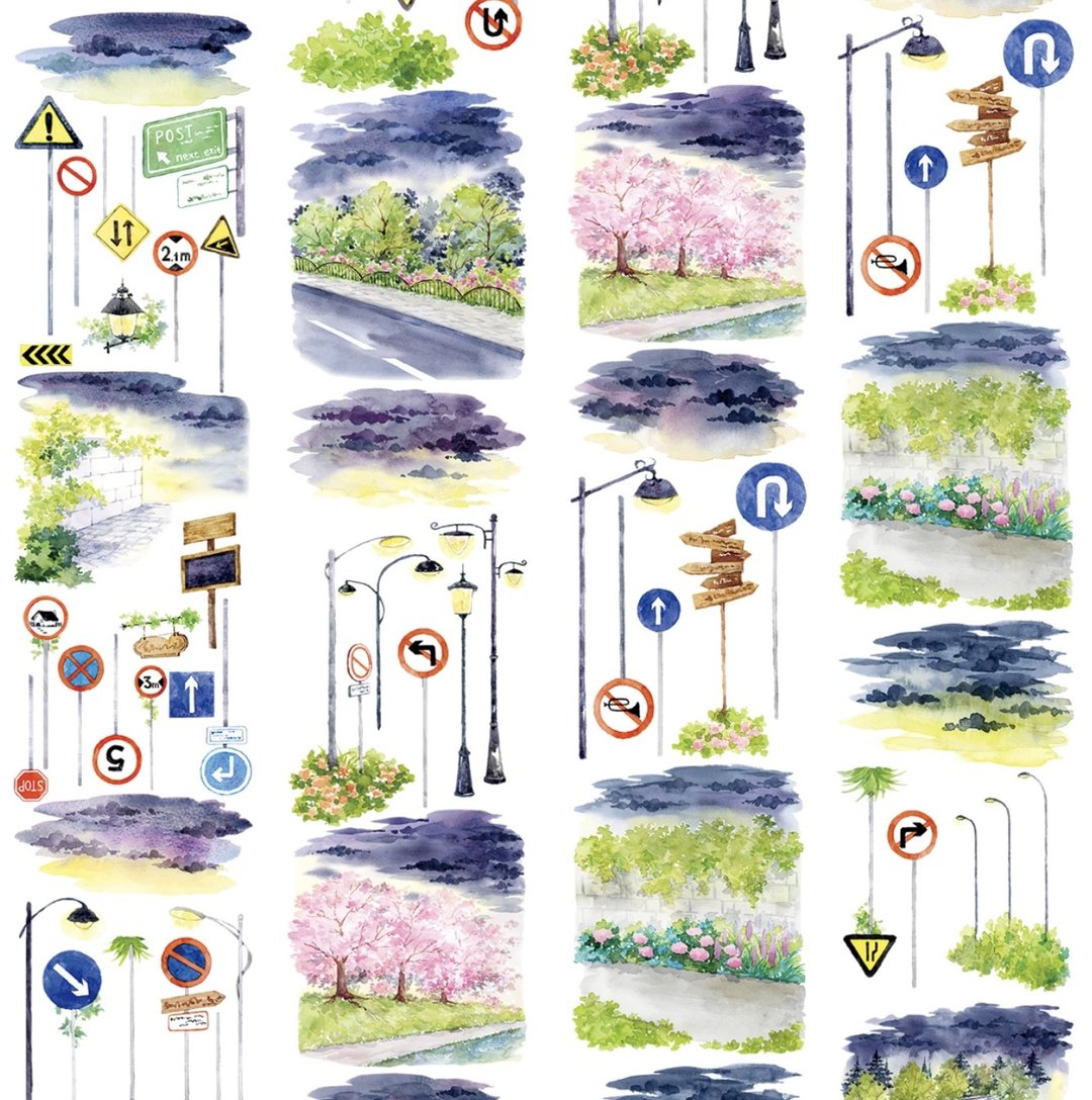 一号公路 旅行の季節 水彩畫造景 PET 紙膠帶 - 纸胶带 - 其他材质 多色