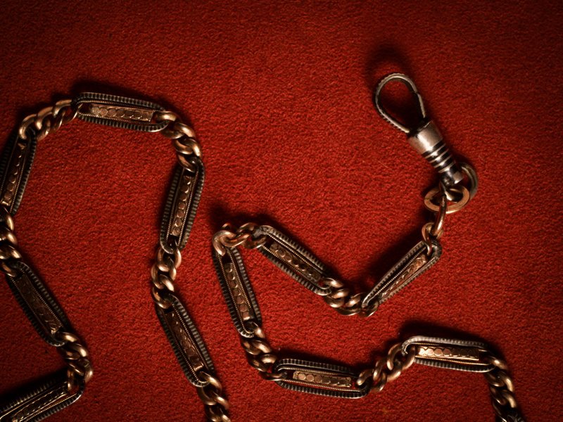 1890s 欧陆 几何装饰乌银怀表链 - 项链 - 银 黑色