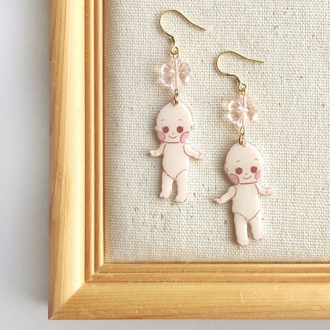 HKPaletteEarring - 婴儿公仔(吊)(耳环) - 耳环/耳夹 - 树脂 粉红色