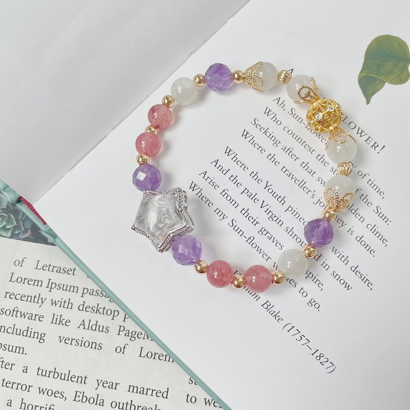 星辰梦境 草莓晶 白水晶 紫水晶设计款 14K包金  开运水晶手链 - 手链/手环 - 水晶 多色