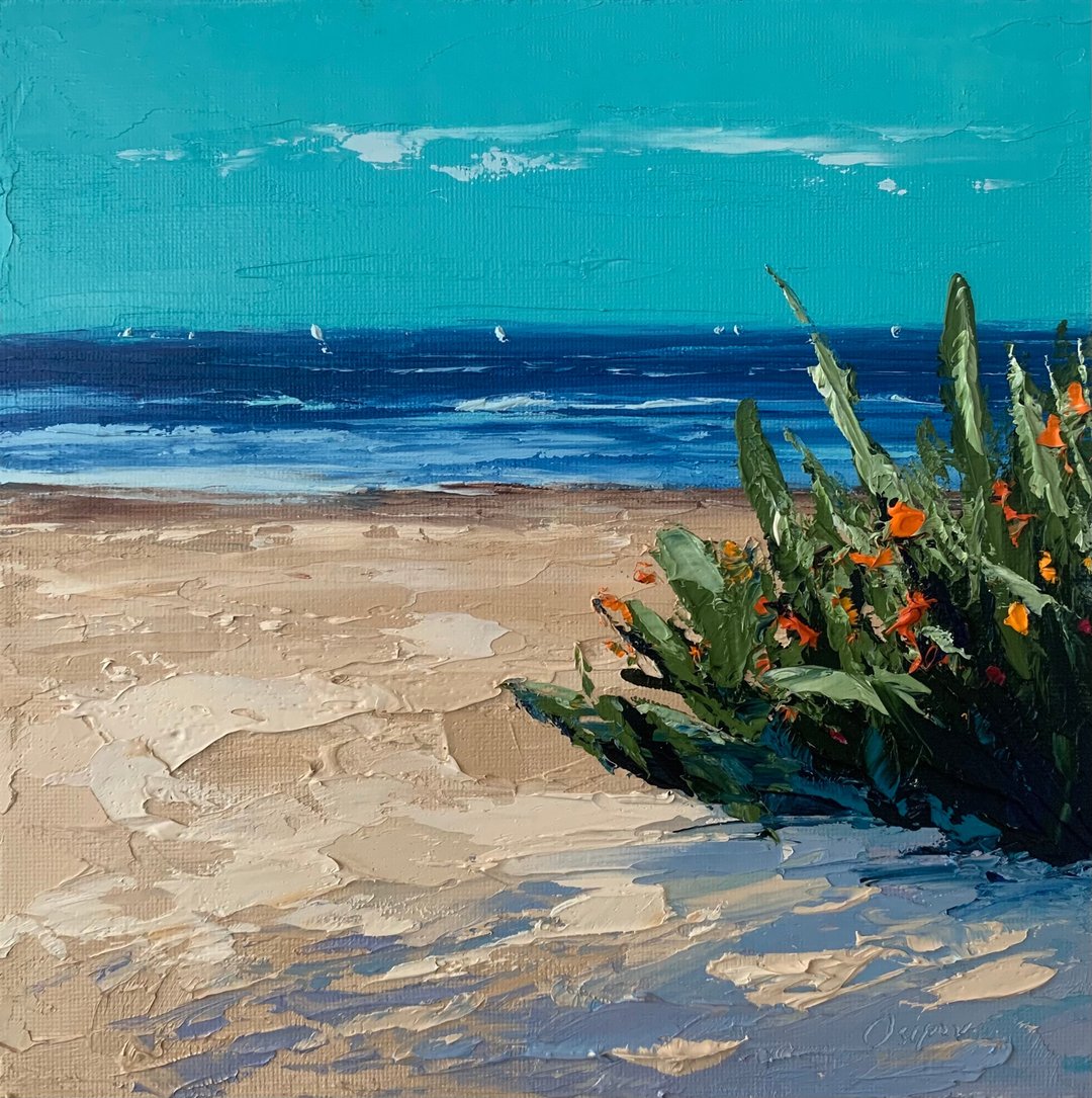 Original Beach Seascape Painting Ocean Artwork Oil Painting On Canvas Impasto - 墙贴/壁贴 - 棉 多色