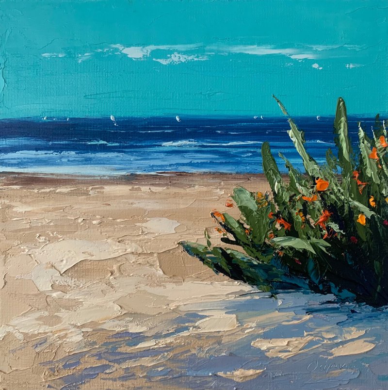 Original Beach Seascape Painting Ocean Artwork Oil Painting On Canvas Impasto - 墙贴/壁贴 - 棉 多色