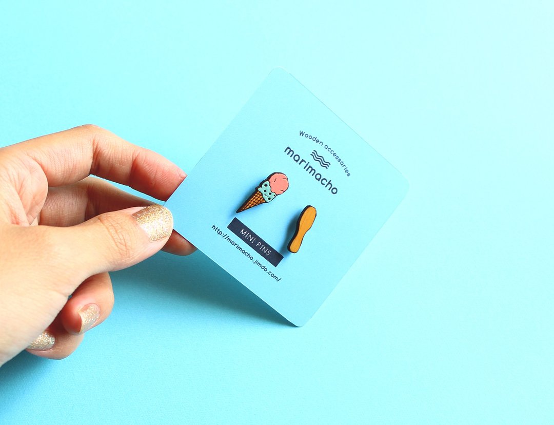 Wooden mini pins (Ice) - 胸针 - 木头 粉红色