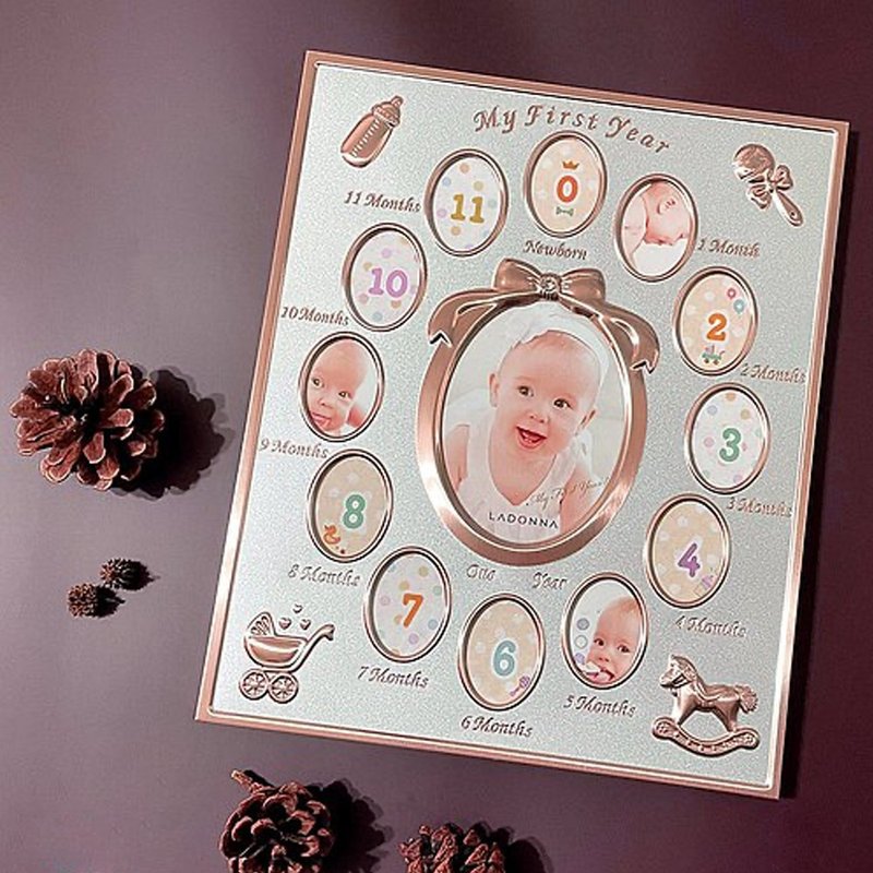 【满月礼品】送礼 LADONNA Baby 亲亲宝贝 银/玫瑰金成长纪录相框 - 画框/相框 - 其他金属 多色