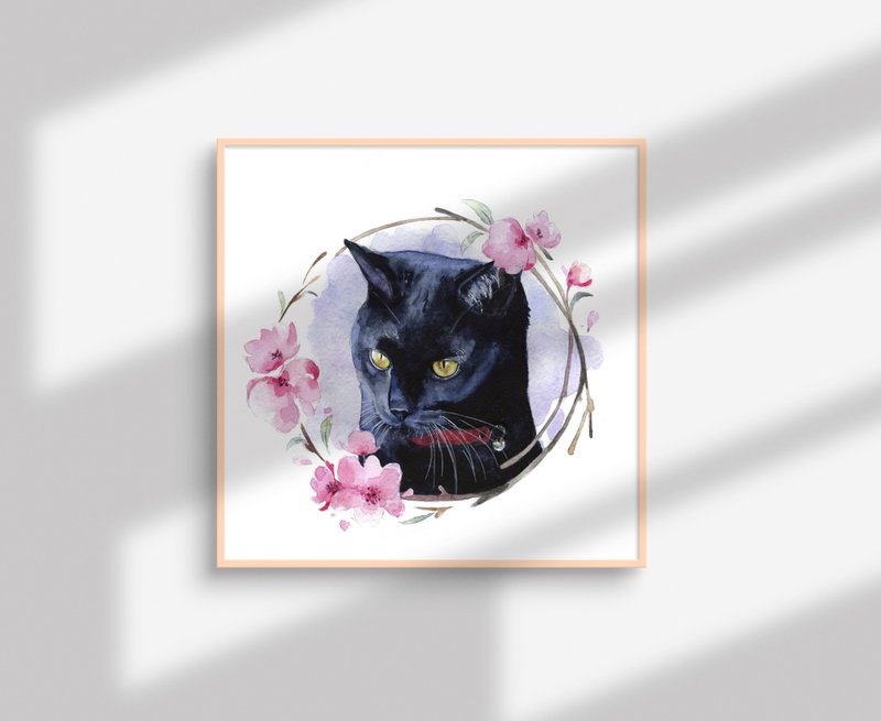 Custom Watercolor Cat Portrait 8x10 - 订制画像 - 纸 黑色