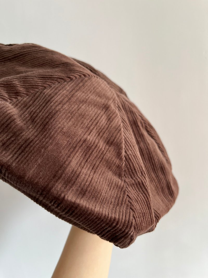 Beret 贝雷帽 | 画家帽 | 六边剪裁 | 啡色灯芯绒 - 帽子 - 棉 咖啡色