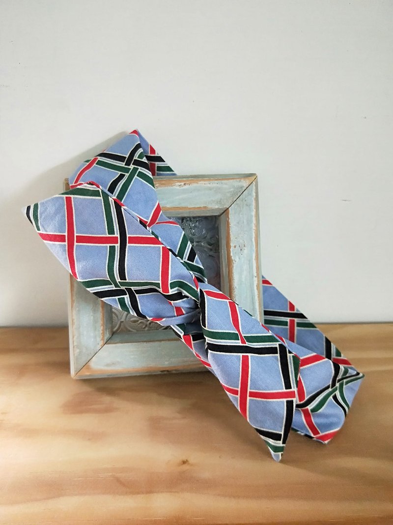 转转发带-三色线格 - 发带/发箍 - 棉．麻 蓝色