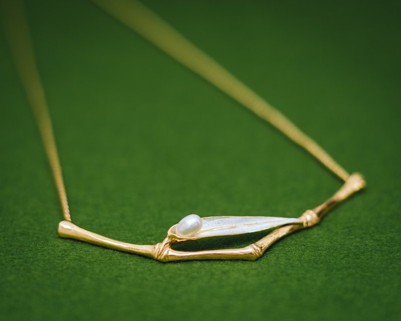 Classic art nouveau - Bamboo pearl necklace - Japanese design - Bamboo necklace - 项链 - 银 金色