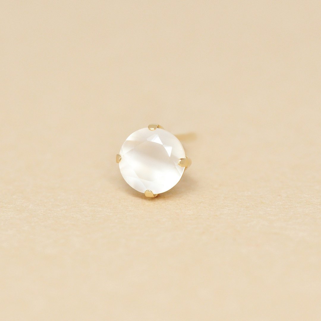 【Solo Earring】 18K/10K 月光石圆形单边耳环 (黄金) - 耳环/耳夹 - 贵金属 