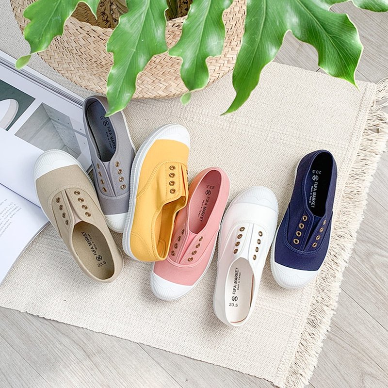 素面懒人松紧休闲鞋 1A43 - 女款休闲鞋 - 人造皮革 卡其色