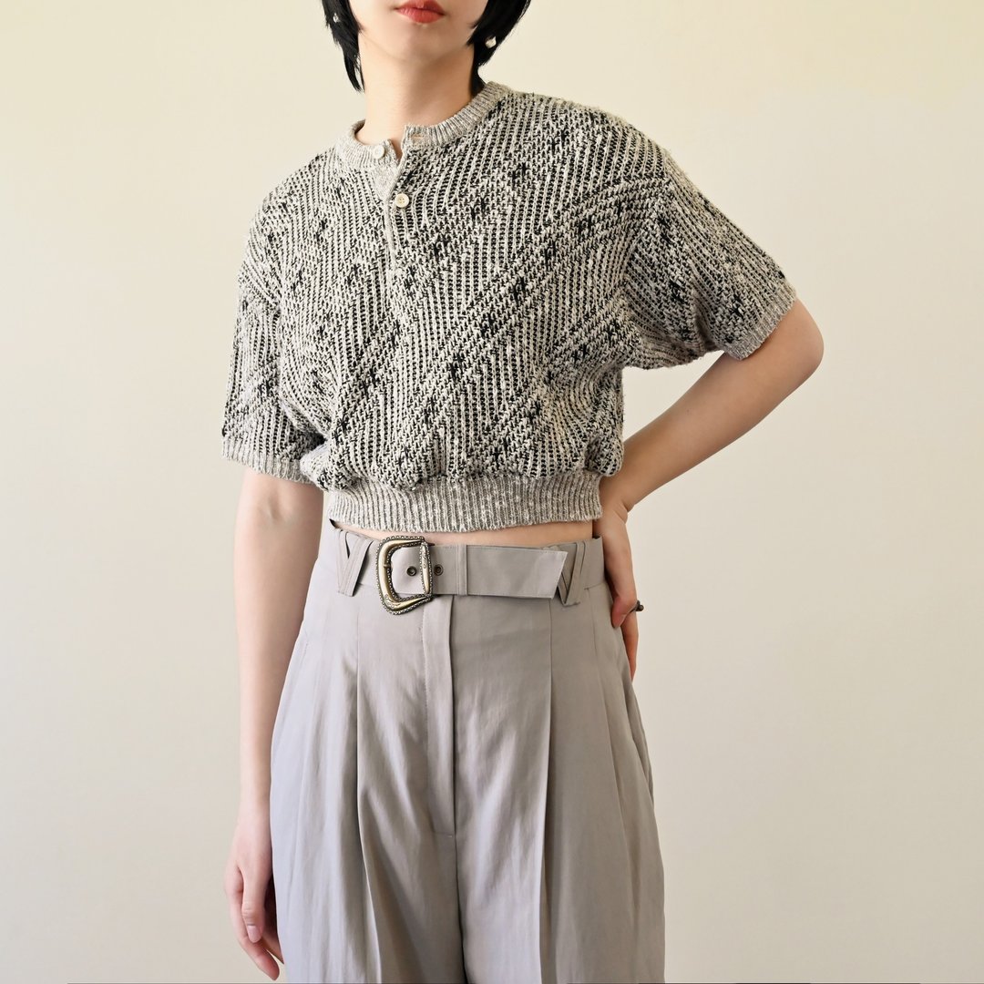 【NaSuBi Vintage】混色针织短袖古着上衣 - 女装针织衫/毛衣 - 棉 