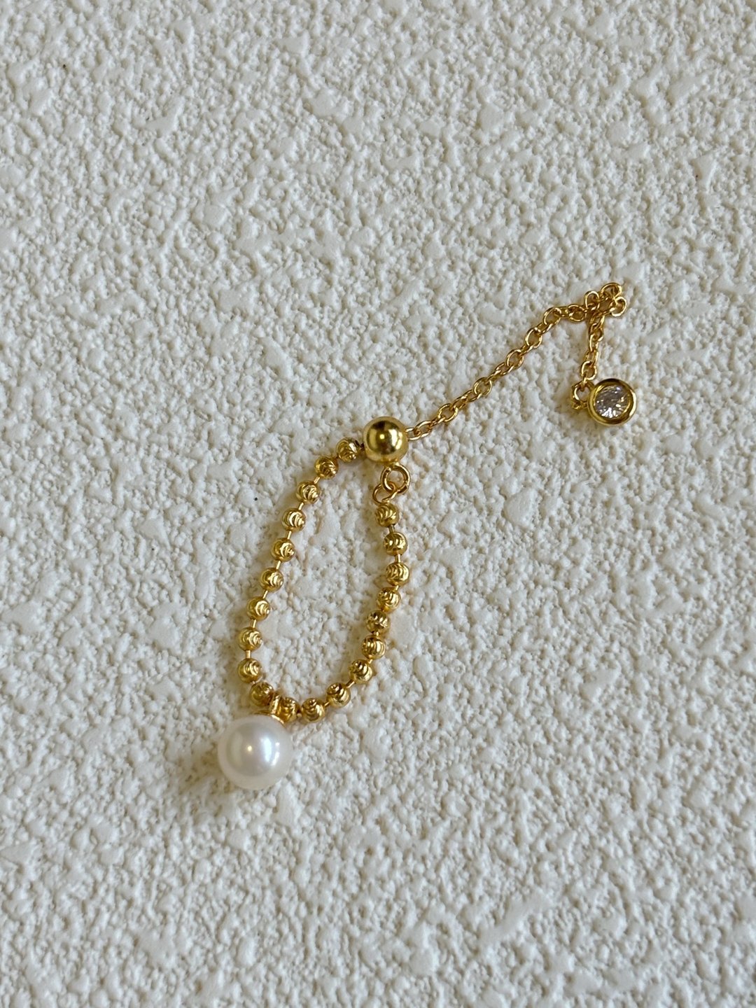 YuanPearl天然正圆珍珠可调节戒指纯银镀金戒指小众设计 - 戒指 - 珍珠 白色