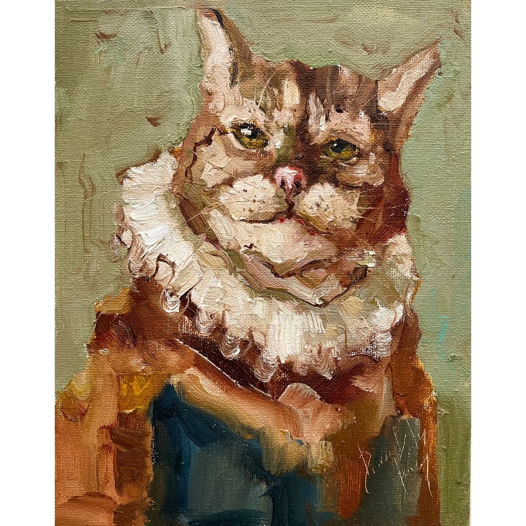 猫肖像猫油画白猫艺术品猫爱好者礼物猫肖像 - 墙贴/壁贴 - 其他材质 红色