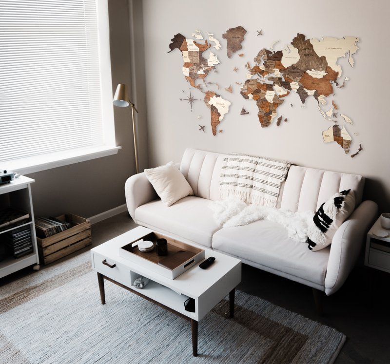 Push Pin World Map Wooden Travel Map of the World Wall Home Art Wanderlust Gift - 墙贴/壁贴 - 木头 