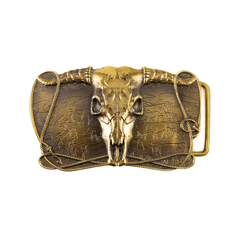 Cowboys Trophy 手工黄铜皮带头，水牛头骨，长角牛，狂野西部皮带头 - 皮带/腰带 - 其他材质 金色