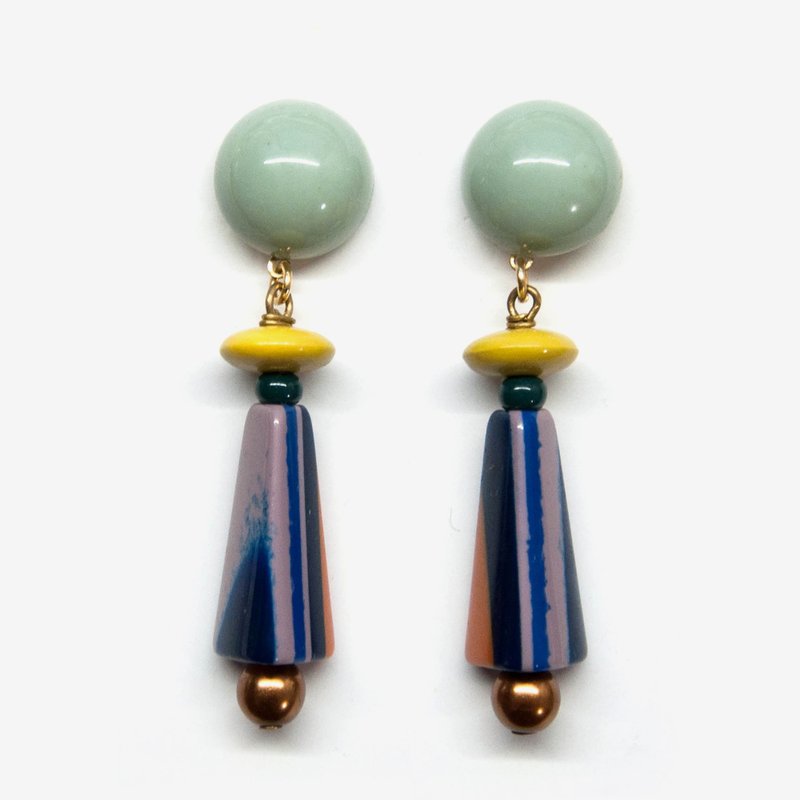 摩登条纹耳环 - 灰绿 耳针/耳夹 - 耳环/耳夹 - 压克力 绿色