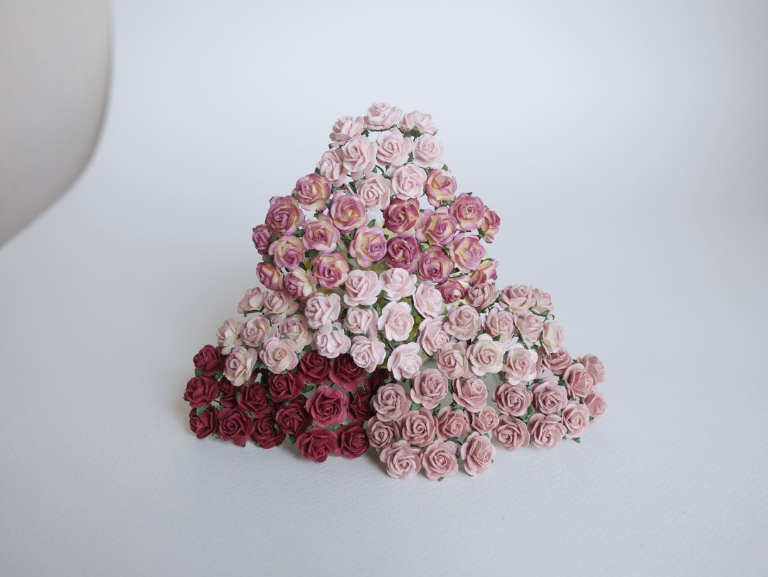 纸花中心装饰品用品，100 件。小玫瑰尺寸 1.5 厘米，混色 - 木工/竹艺/纸艺 - 纸 粉红色