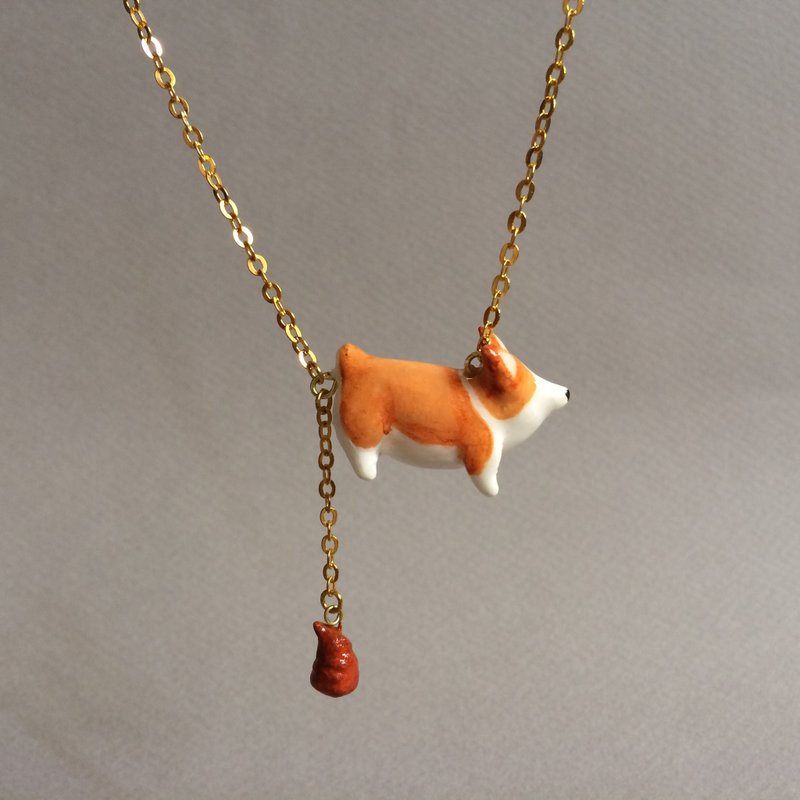 随处便便的小狗颈链 - 项链 - 粘土 咖啡色