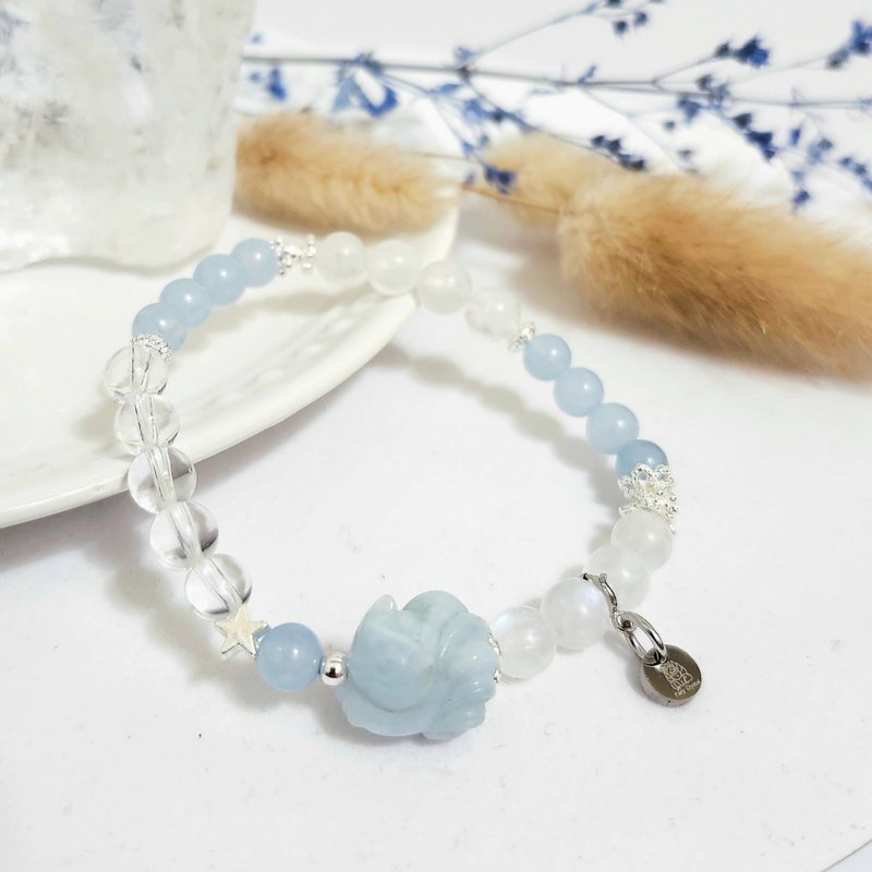 海蓝宝九尾狐设计手链/增强沟通助业绩平衡情绪招桃花搭配水晶配 - 手链/手环 - 水晶 蓝色