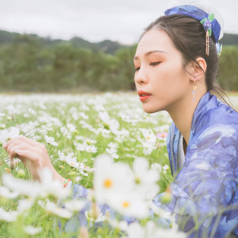 桂花香发钗-蓝紫款(小朵)-共七色 - 发饰 - 铜/黄铜 蓝色