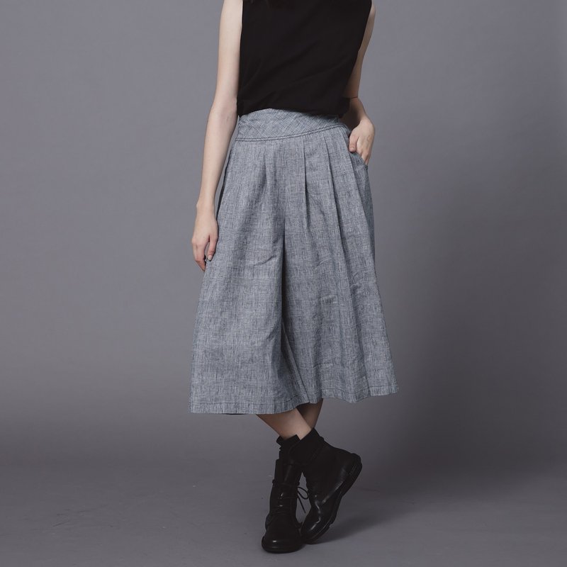 短版打褶宽裤 - 格纹 - 女装长裤 - 棉．麻 多色