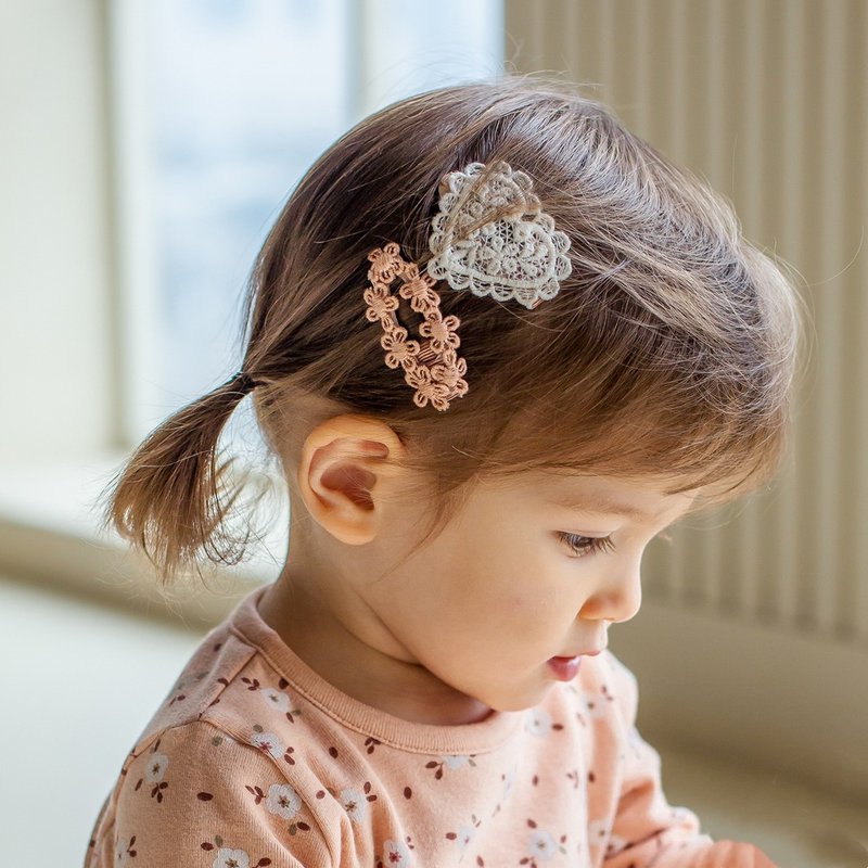 Happy Prince 韩国制 Love emma爱心蕾丝女婴儿童发夹2件组 - 婴儿饰品 - 棉．麻 粉红色