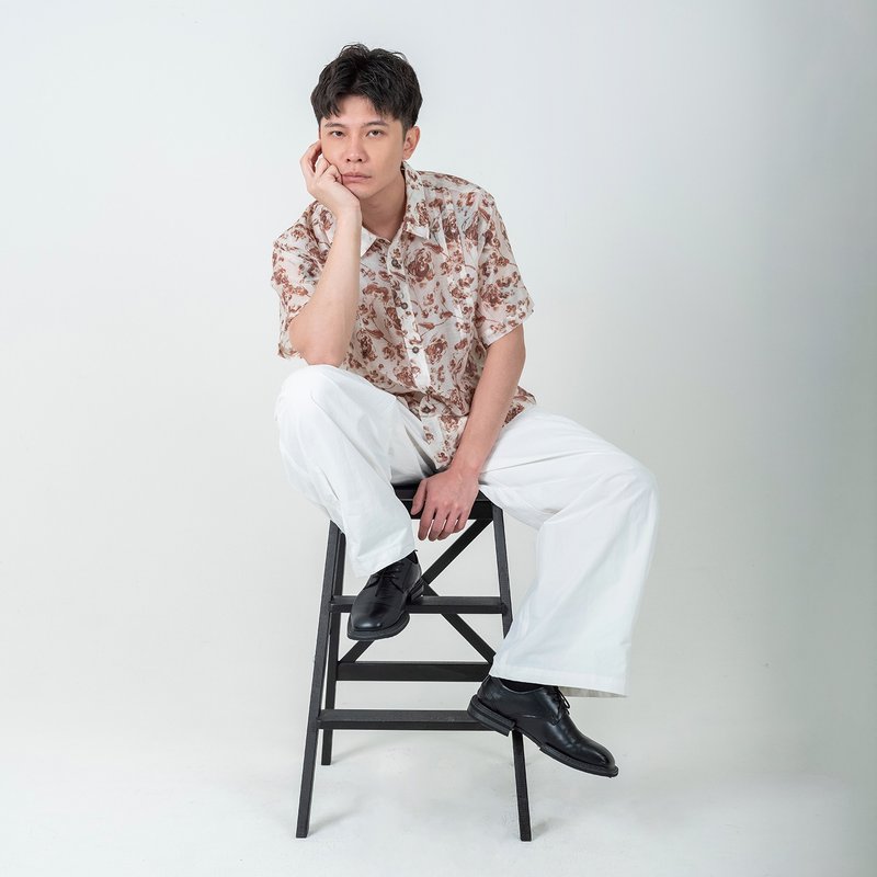 天丝印花衬衫 - 男装衬衫 - 棉．麻 咖啡色