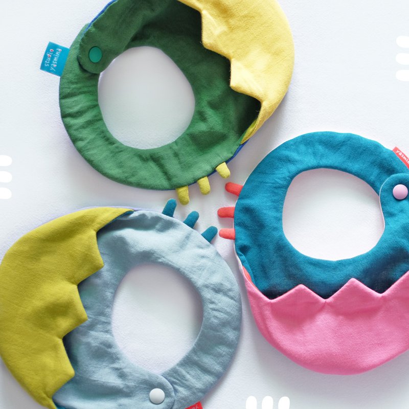 两面戴 / 恐龙蛋围兜兜 - 围嘴/口水巾 - 棉．麻 绿色