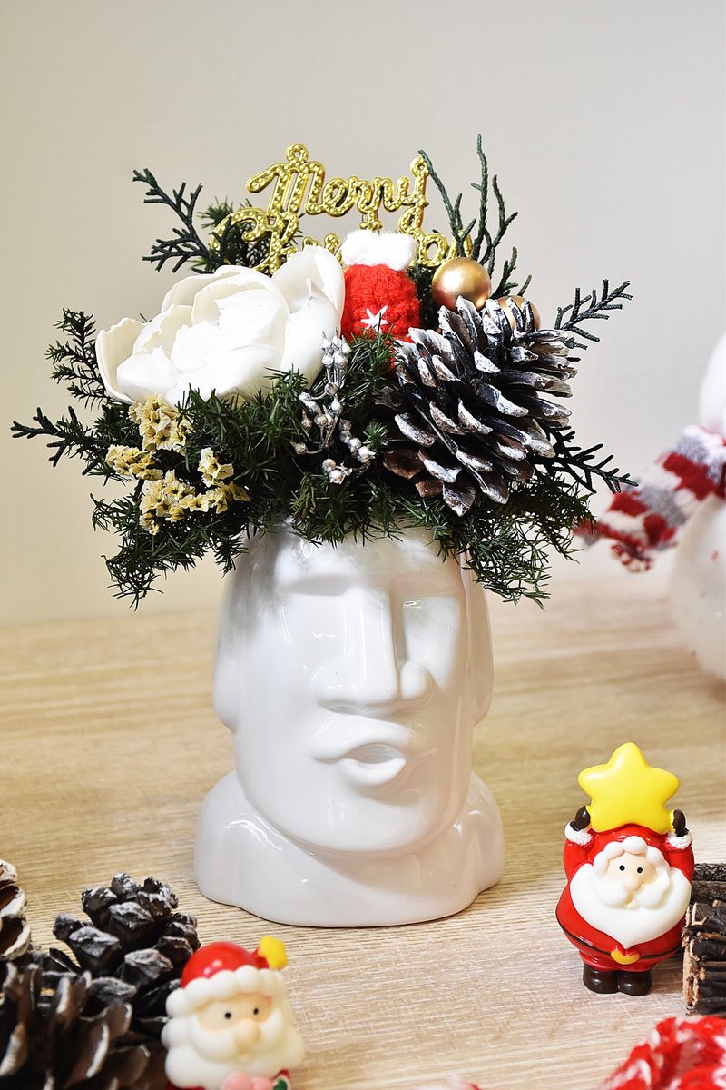 圣诞摩艾扩香桌花 永生花礼 圣诞礼物 交换礼物 - 干燥花/捧花 - 植物．花 白色