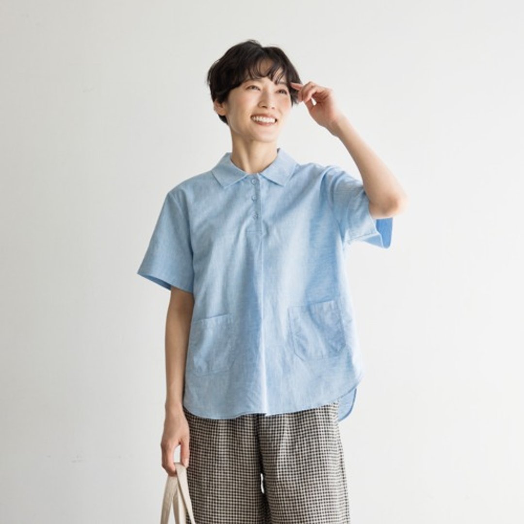 低调甜美棉麻衬衫 半袖设计 成熟风格 简约百搭轻便上衣 240612-1 - 女装上衣 - 棉 
