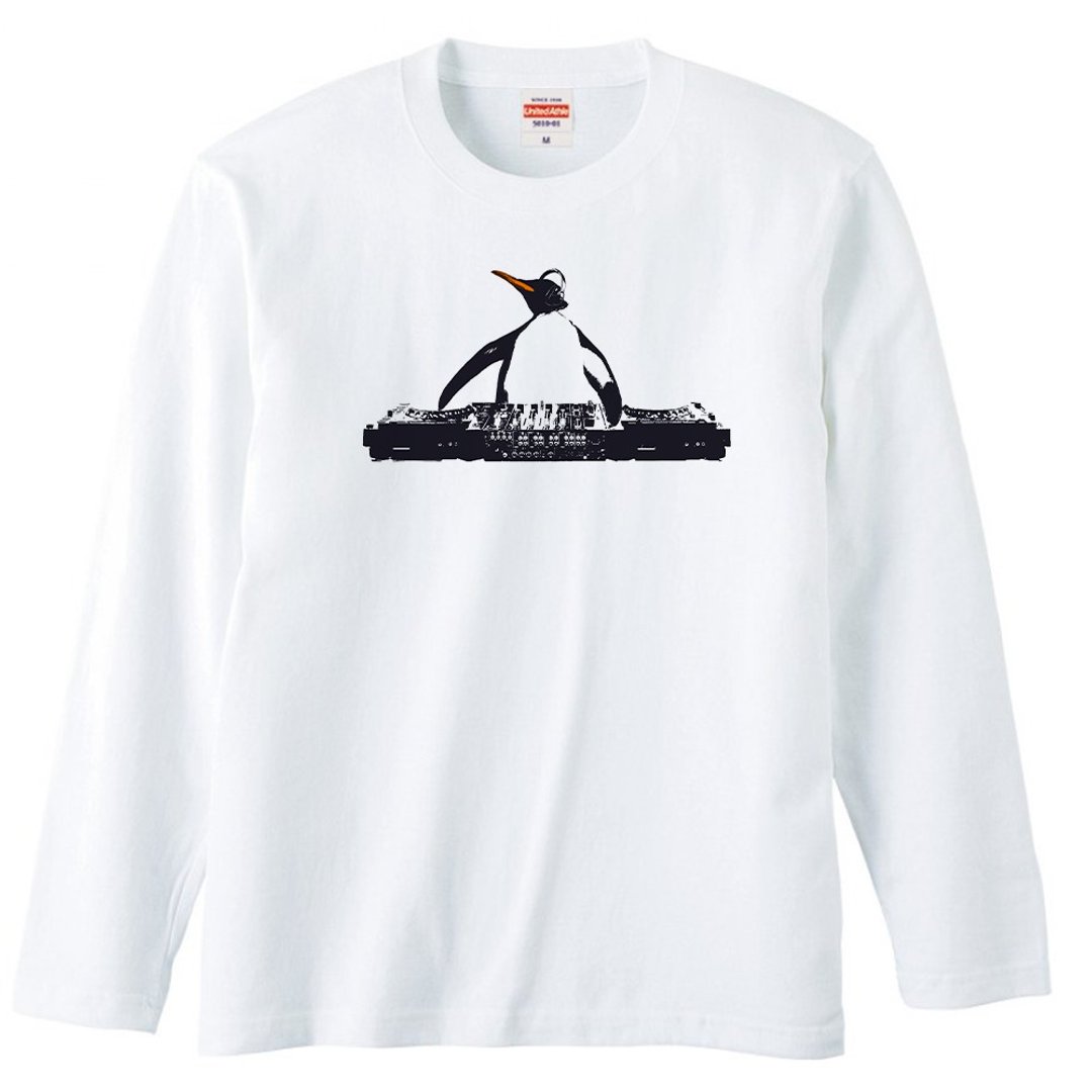 Long sleeve t-shirt / DJ penguin - 男装上衣/T 恤 - 棉 白色
