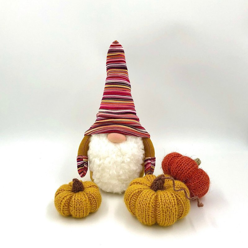 Scandinavian gnome with pumpkins, Halloween leprechaun, Autumn soft fabric gnome - 玩偶/公仔 - 其他材质 黄色