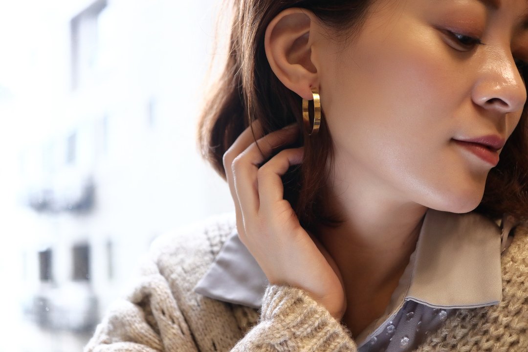 纯14K Flat Gold Cycle Earring 平面金圈圈耳环 - 耳环/耳夹 - 贵金属 金色