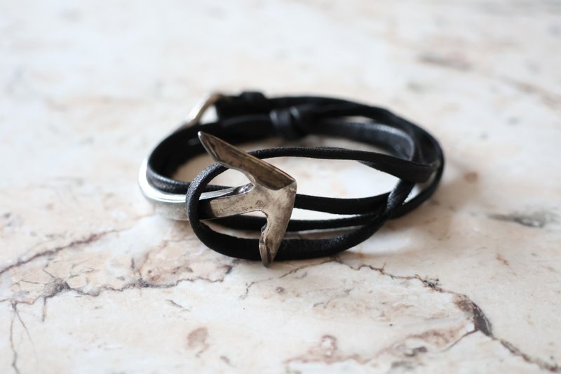 Journal-欧洲回流 vintage 古着纯手工999足银船锚手切小羊皮手环 - 手链/手环 - 真皮 