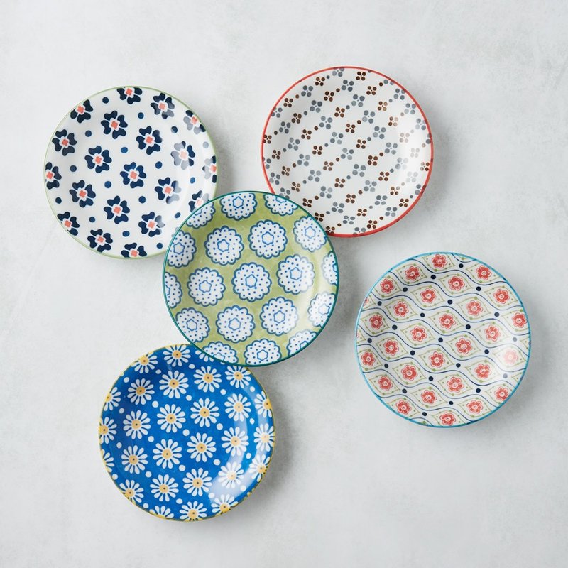 日本美浓烧 - 绚丽粉彩餐盘 - 礼盒组(5件式) – 16.5cm - 盘子/餐盘/盘架 - 瓷 多色