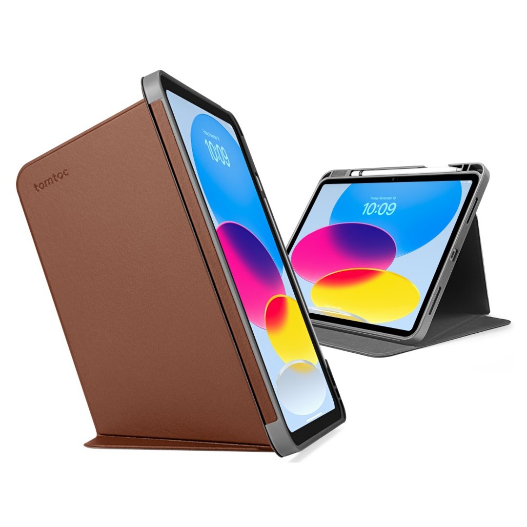 Tomtoc 多角度折叠平板保护套,焦糖 适用于10.9寸 iPad 第10.11代 - 平板/电脑保护壳 - 人造皮革 咖啡色