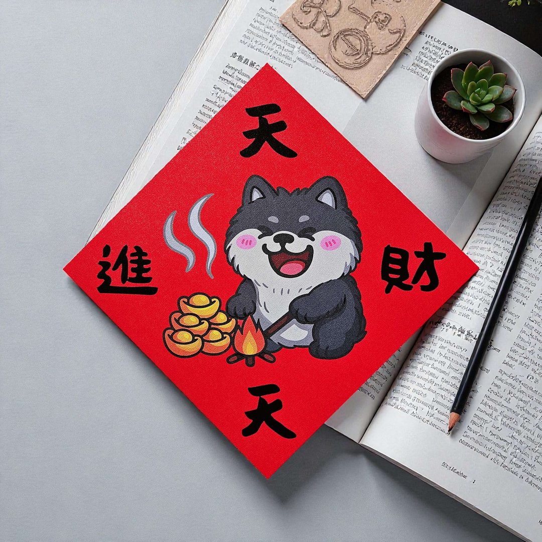 天天进财 2026 原创插画 马年春联 套装对联 方型 - 红包/春联 - 纸 