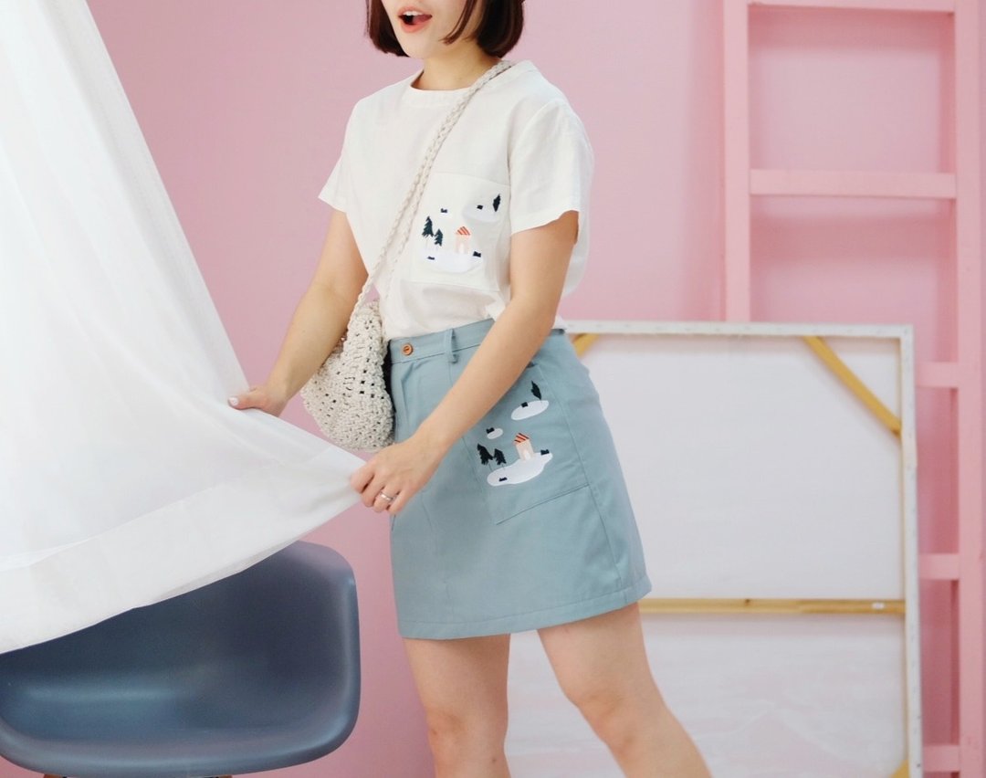 Mini Skirt : Blue - 裙子 - 棉 蓝色