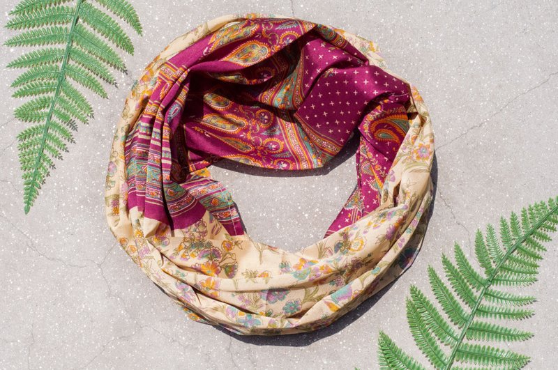 丝绸丝巾/滑面丝绸丝巾/法式浪漫丝绸围脖/双圈围脖-印度宫殿花朵 - 丝巾 - 丝．绢 多色