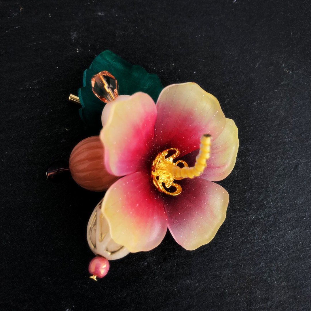 Hibiscus Pony Hook (D) Accessories for Shrink Plastic - 发饰 - 塑料 橘色