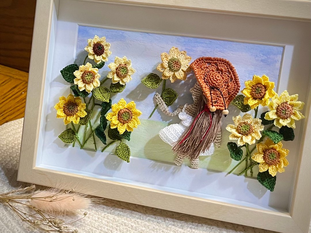 Sunflower 太阳花 向日葵 钩织编织 花画 立体画 装饰 家居摆设 - 摆饰 - 棉 多色