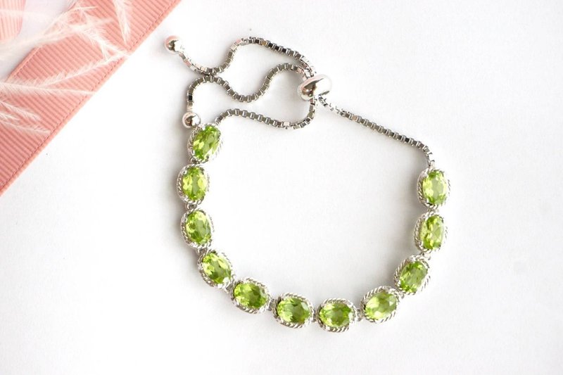 Natural Peridot Bracelet Silver 925 With 18K - 手链/手环 - 纯银 绿色