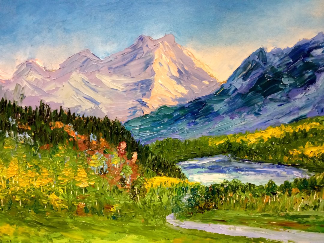 Original oil painting Mountain lake. 20x30x0.2 cm. Unframed - 墙贴/壁贴 - 其他材质 