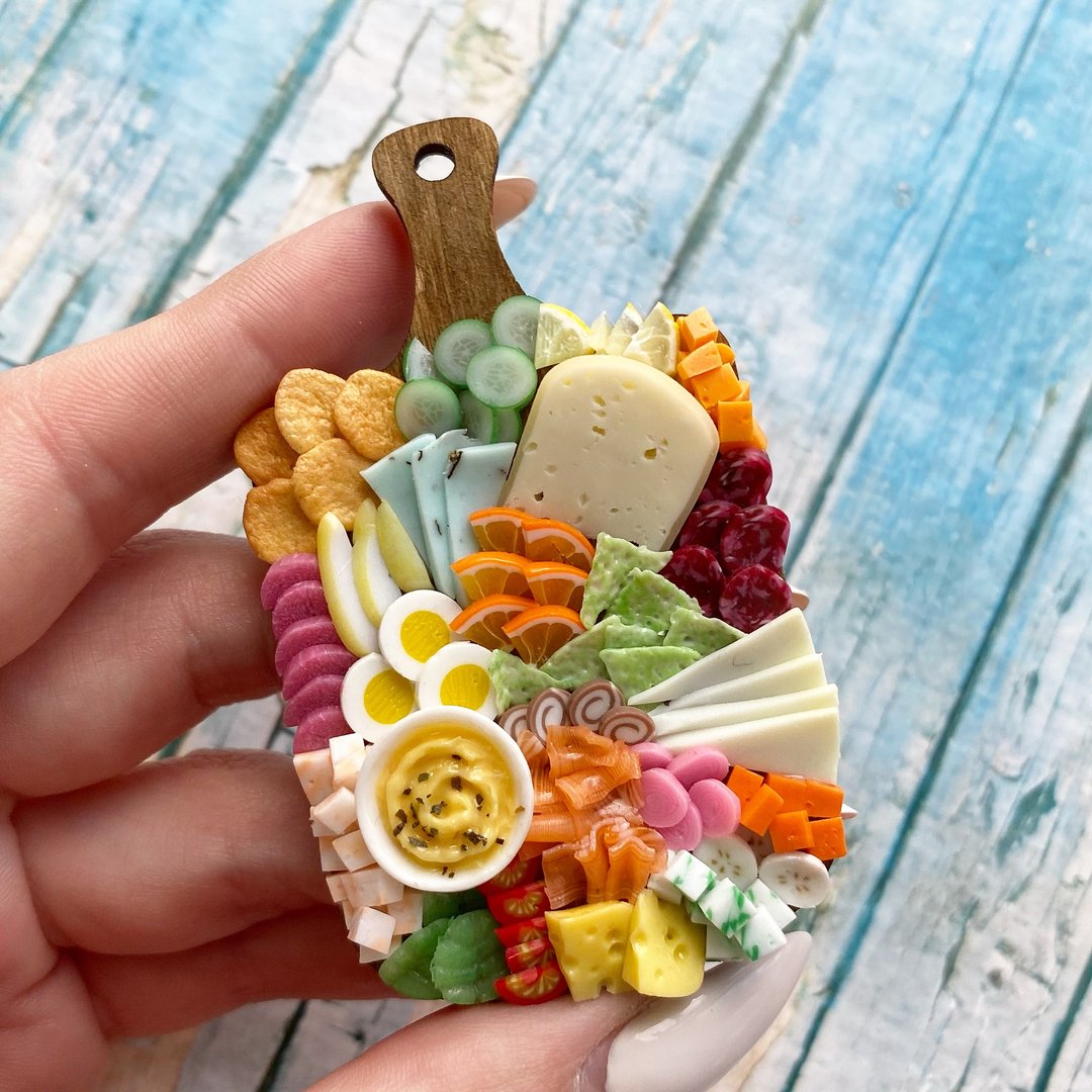 Magnet Miniature Charcuterie Food Board Cheese Plate - 玩偶/公仔 - 粘土 