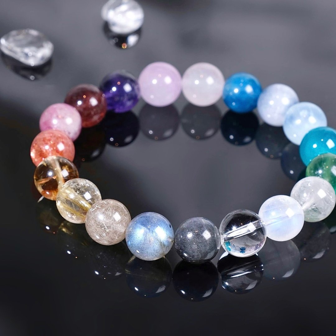 【七彩臻福】10mm 多巴胺彩虹多宝天然水晶手链 新年招财开运饰品 - 手链/手环 - 水晶 多色