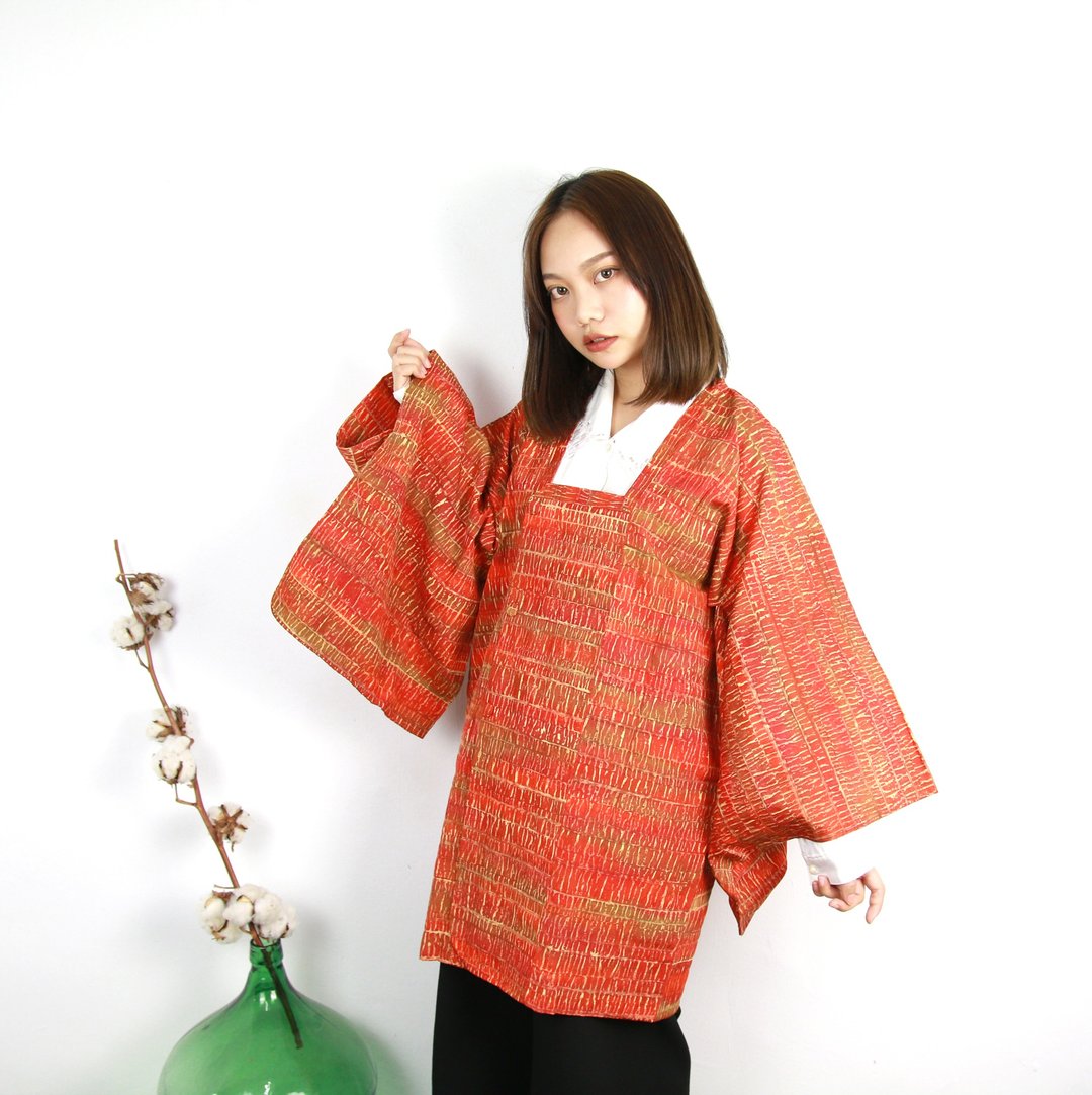 Back to Green-日本带回羽织 道行 红橘子 /vintage kimono - 女装休闲/机能外套 - 丝．绢 