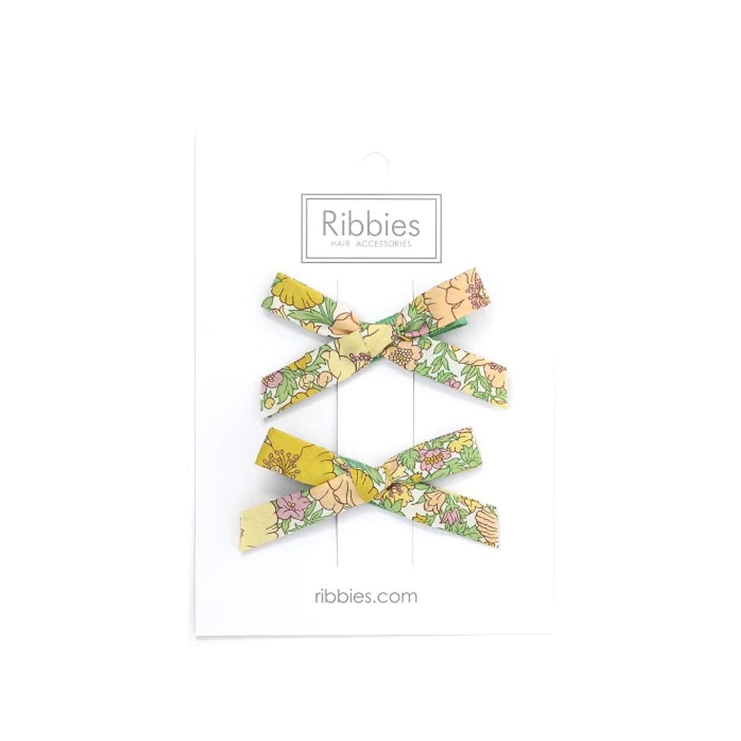 英国Ribbies 花布蝴蝶结2入组-草原之歌-芥末黄绿 - 发饰 - 聚酯纤维 